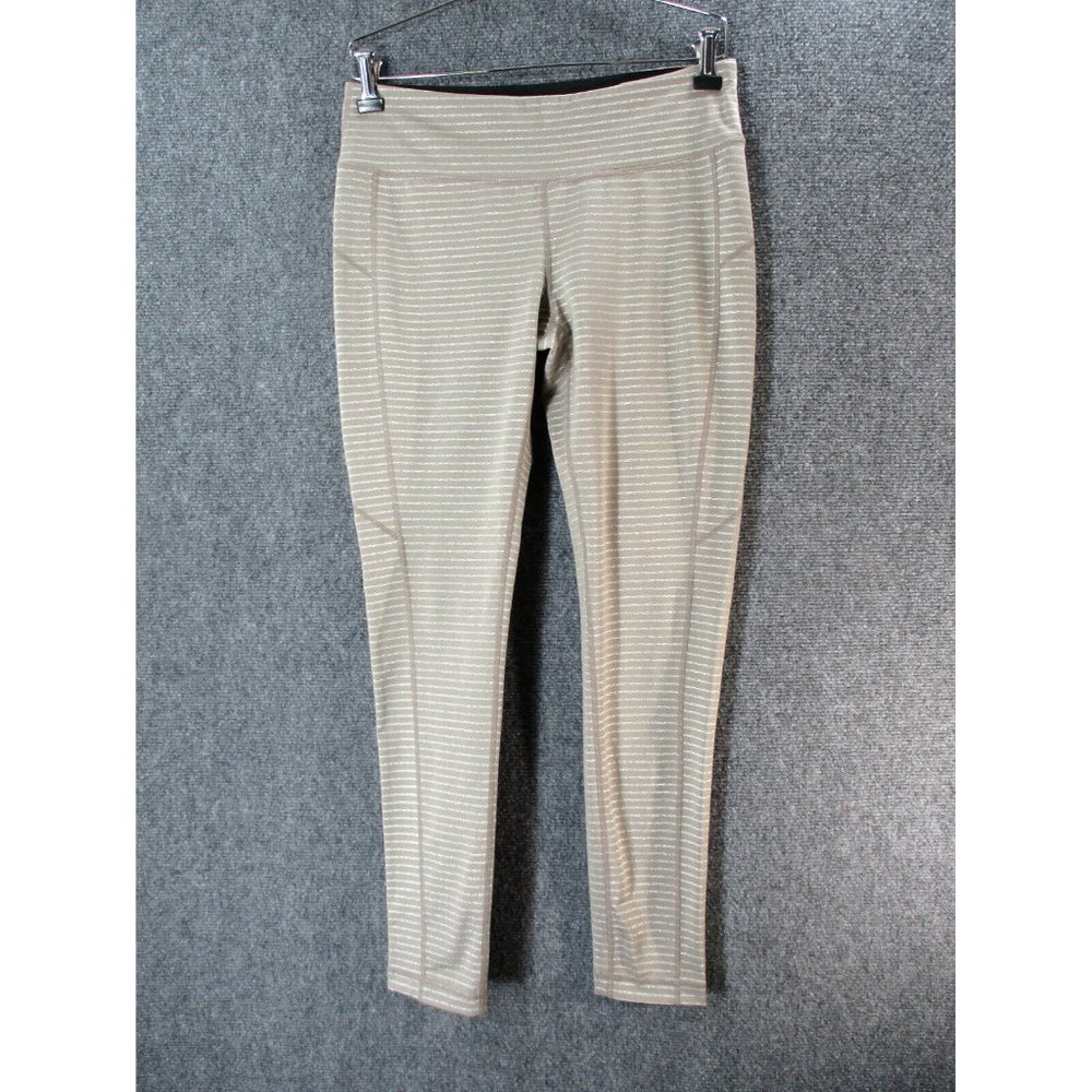 Ideology Leggings Womens Medium Beige Yoga Athletic Silver Sparkle Stripes Pants